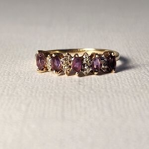 VTG 10K Solid Gold Amethyst & Diamond Ring Sz 7 Tested